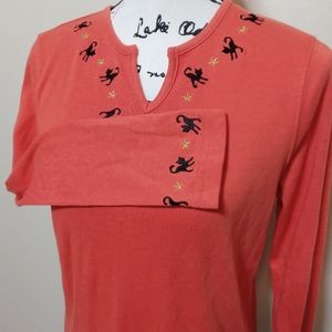Mercer Street Studio Halloween Cat Embroidered Top